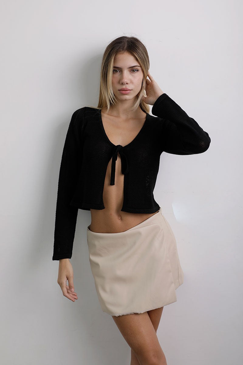 Short Falda Cuerina Beige