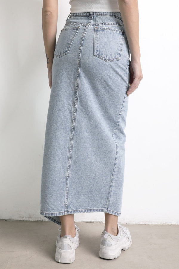 Falda Midi Jean Lavado Celeste