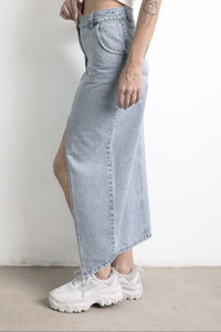 Falda Midi Jean Lavado Celeste