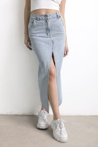 Falda Midi Jean Lavado Celeste