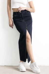 Falda Midi Jean Indigo Azul