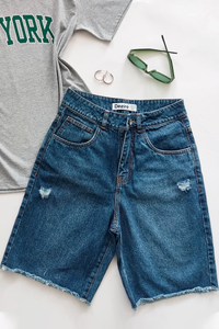 Short Jean Biker Indigo Medio
