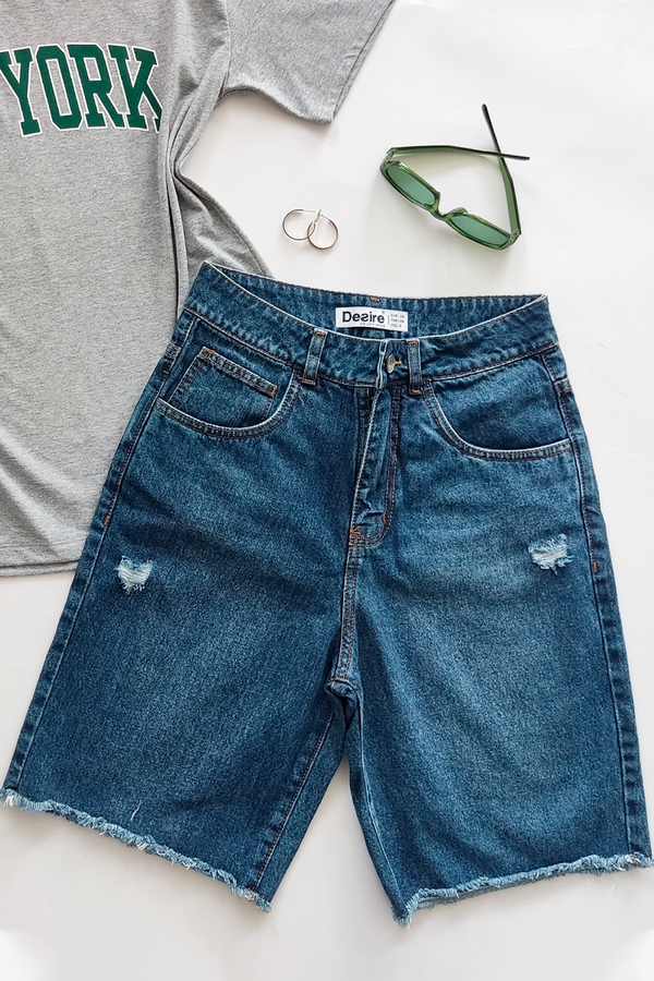 Short Jean Biker Indigo Medio